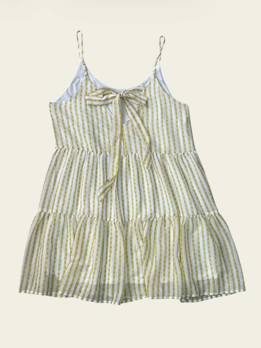 Blu Pepper Striped Swiss Dot Tiered Babydoll Mini Dress with Back Tie